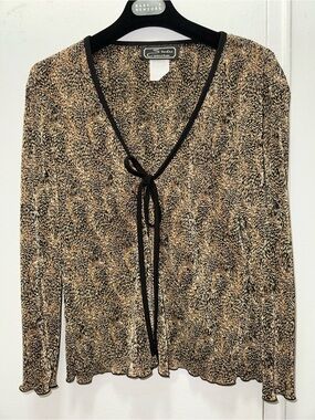 Y2K vintage Studio Connection Black Trim Tie-Front Open Cardigan Top Size 12